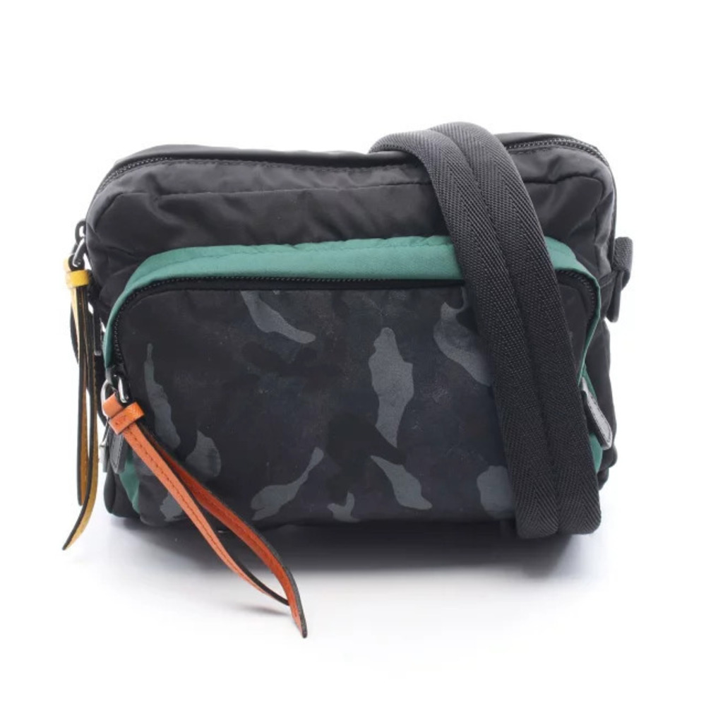 Prada Camouflage Shoulder Bag Leather Black Green Multicolor